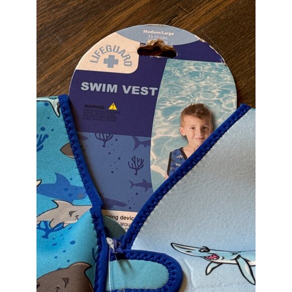 NEW Kids Life Jacket Swim Vest M/L 33-58 Pounds Sharks - Picture 3 of 4